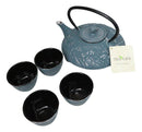 Royal Blue Ocean Sea Waves Tetsubin 27oz Cast Iron Tea Pot With 4 Cups Set
