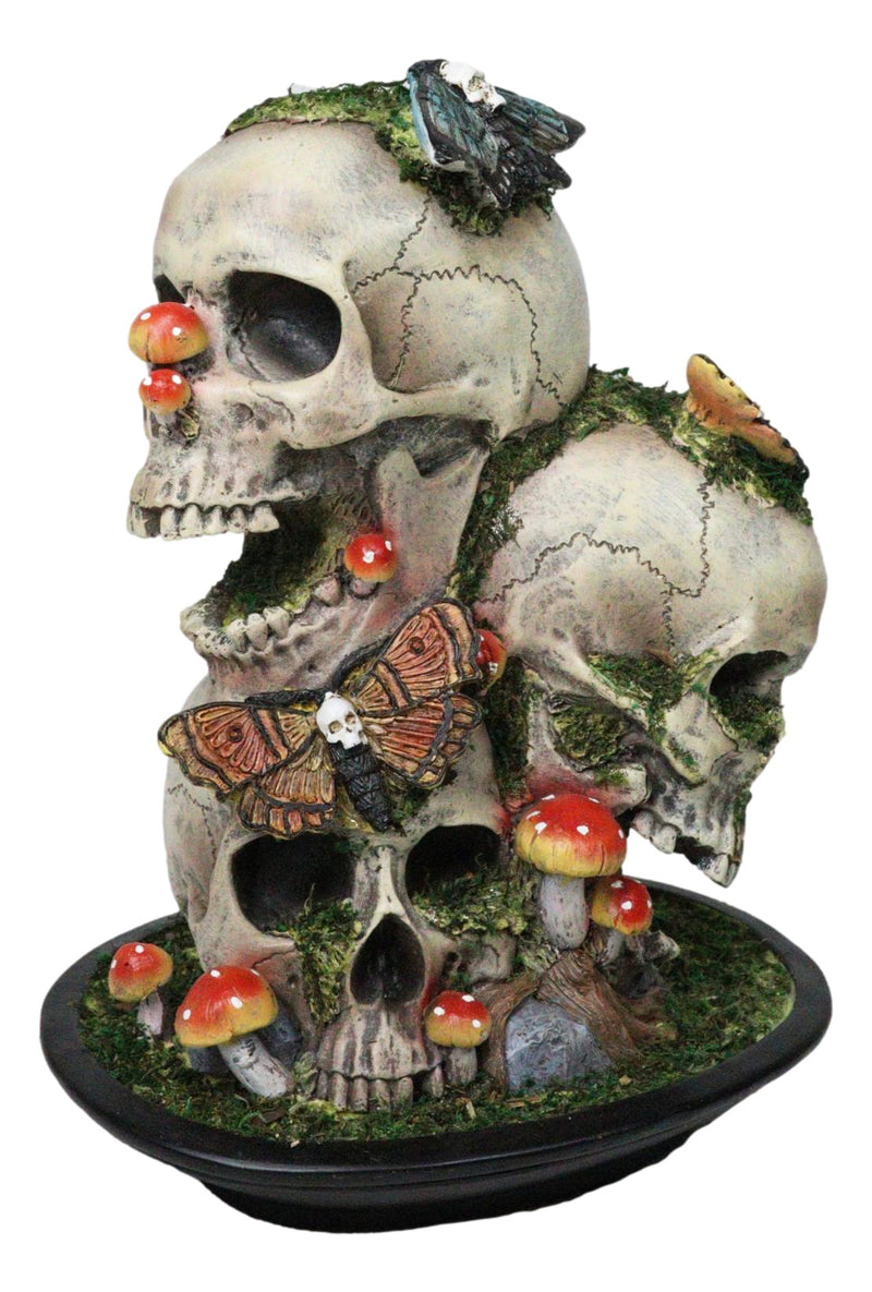Macabre Death Moths Toadstool Mushrooms and Moss Fungi Trio Skulls Figurine
