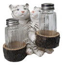 Siberian Snow White Tiger Couple Salt and Pepper Glass Shakers Holder Figurine