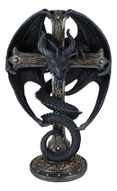 Medieval Fantasy Altar Drake Dragon Coiled On Celtic Knotwork Cross Candleholder