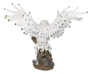 Winter Snowy Owl with Outsretched Wings on Snow-Covered Tree Stump Statue 14"H