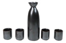 Black Iron Clay Tetsu Kesho Porcelain Sake Carafe Flask 9oz & 4 Ochoko Cups Set