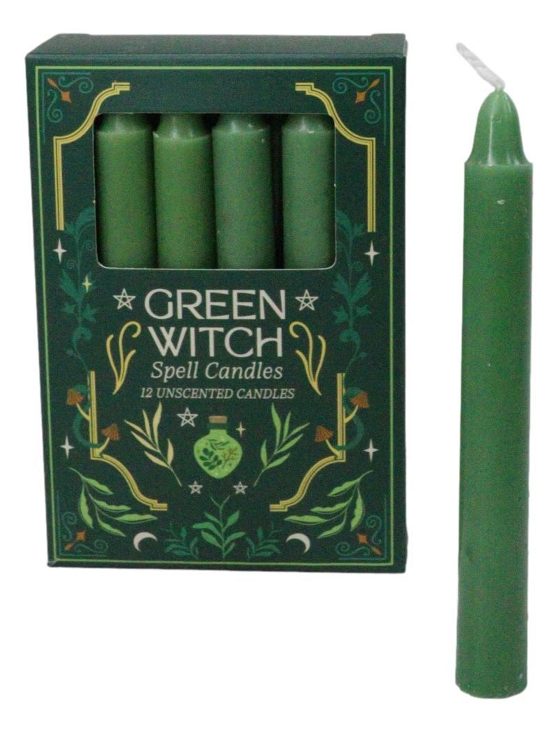 Ebros Green Witch Spell Candles 4 Inch Unscented Green Candles Pack of 12