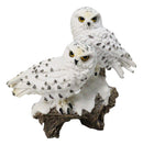 Mystical Tundra Forest Snow White Owls Couple On Tree Branch Figurine 6"H