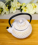 Rustic White Tokusa With Gold Patterns Petite Cast Iron Teapot 10oz Tea Pot