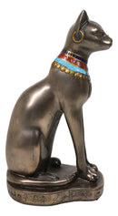 Egyptian Goddess Faux Bronze Bastet Cat Sitting in Royal Pose Figurine