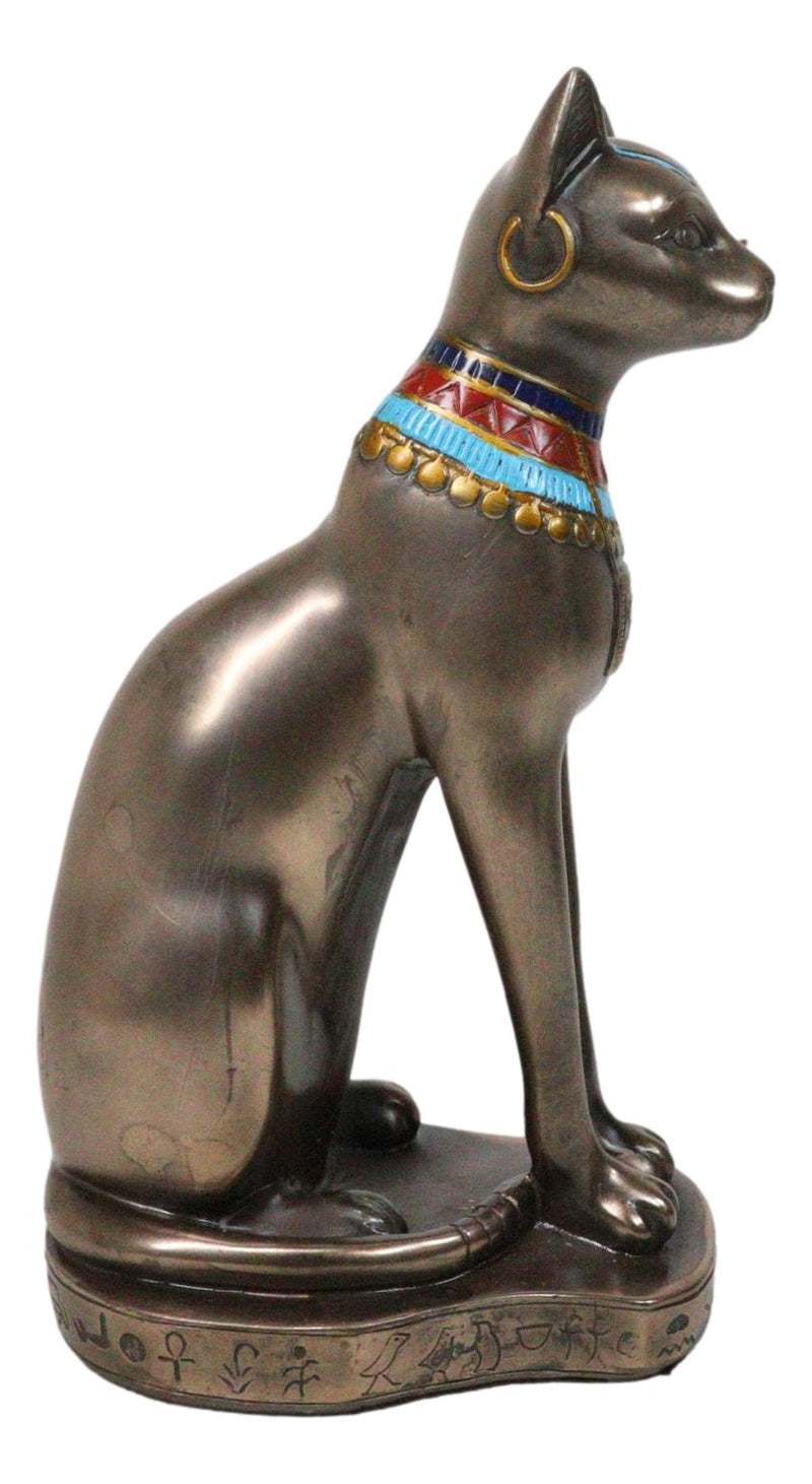 Egyptian Goddess Faux Bronze Bastet Cat Sitting in Royal Pose Figurine