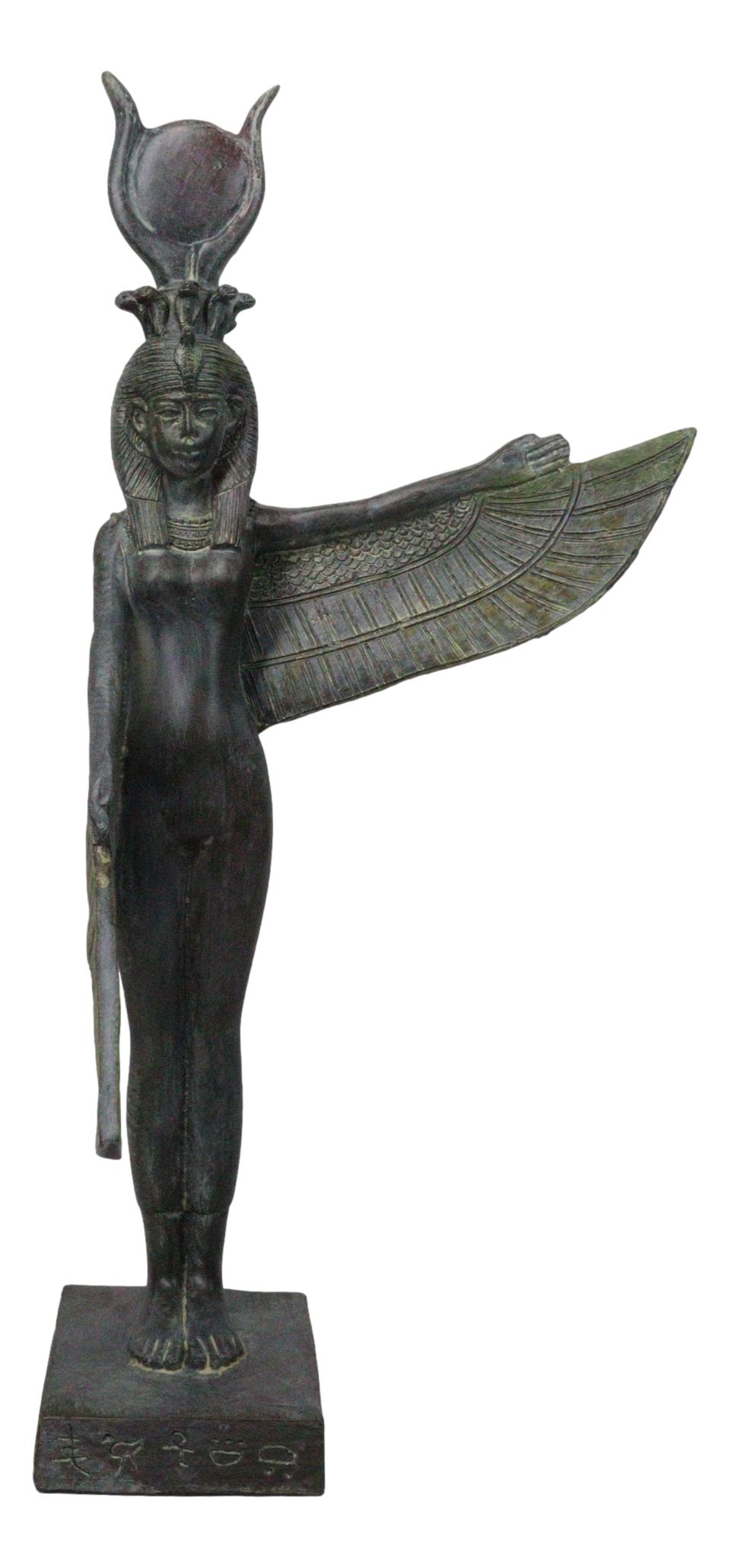 Goddess Isis Ra With Raised Left Wing On Hieroglyphic Base Figurine 14" Tall