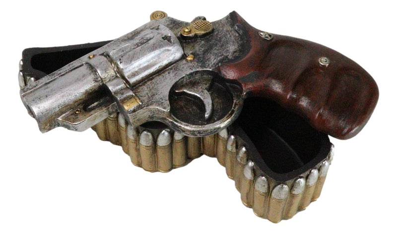 Rustic Old World Western Country Cowboy Gun Pistol With Bullets Trinket Box