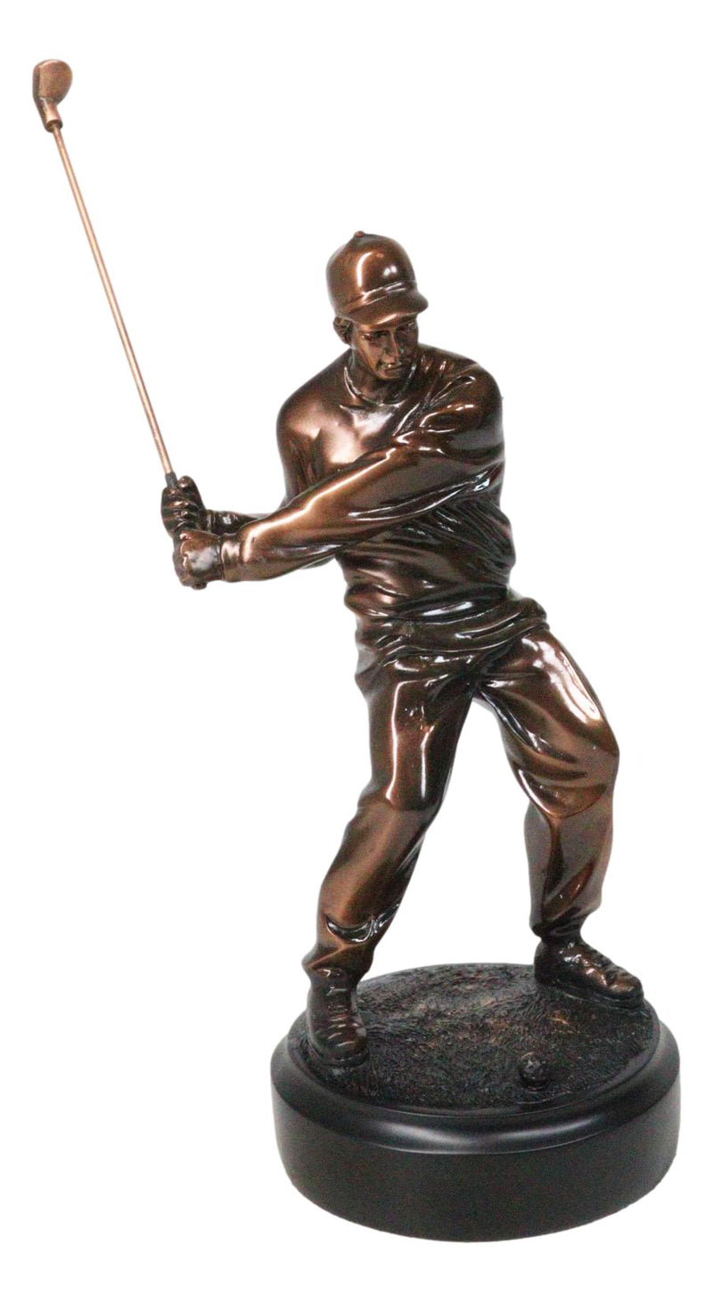 Pro Golfer Swinging Golf Club Bronze Electroplated Figurine With Pedestal 11"H