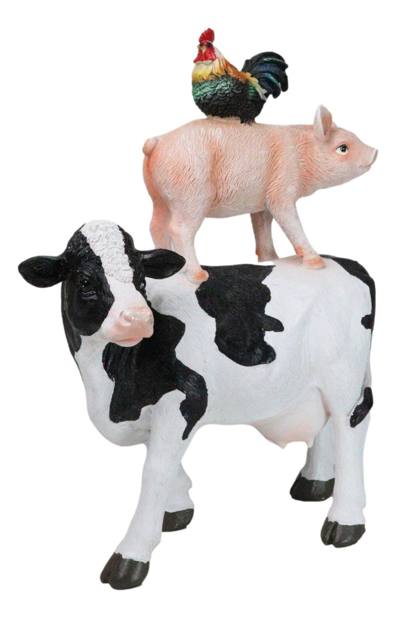 Western Country Rustic Farmhouse Holstein Cow Piglet And Hen Chicken Figurine