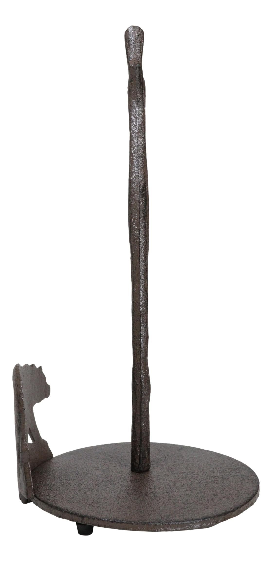 Rustic Cast Iron Western Forest Black Bear Strolling Paper Towel Holder Stand - Ebros Gift