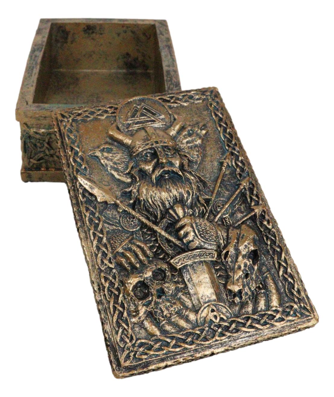 Viking Chief God Odin The All Father With Ravens Arrows War Trinket Box Figurine