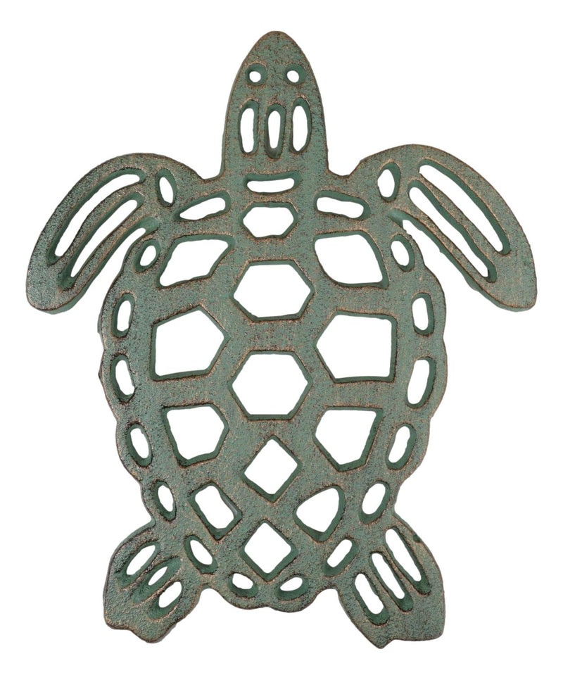 Nautical Marine Verdigris Giant Sea Turtle Rustic Cast Iron Wall Or Table Trivet
