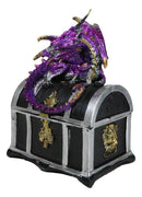 Purple Midnight Dragon Guarding Lion Treasure Chest Small Trinket Box Figurine