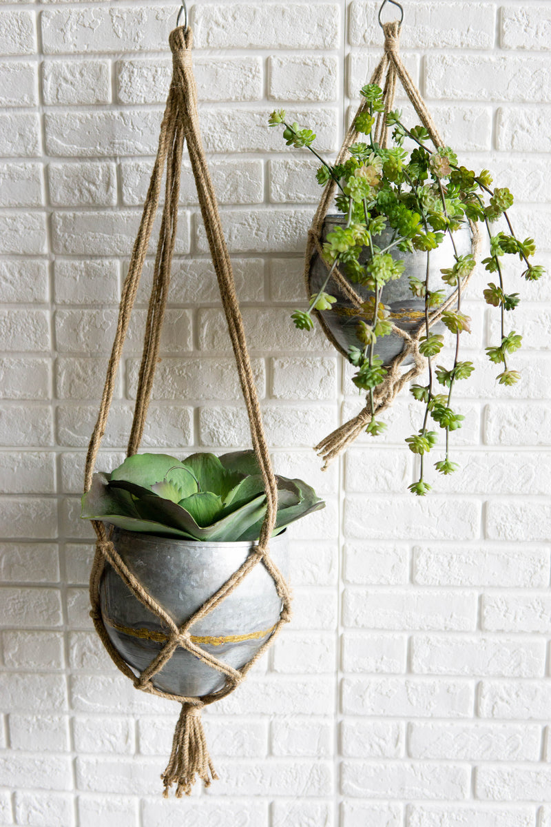 rustic hanging plant holders Set Of 2 Rustic Urban Farmhouse Roped Galvanized Metal Wall Hanging Po– Ebros Gift