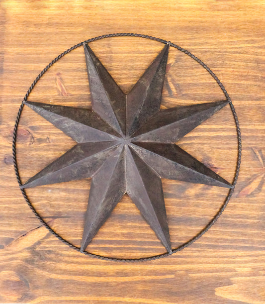 Bronzed Large 18"D Metal Vintage Rustic Western 8 Pointed Star Circle Wall Decor
