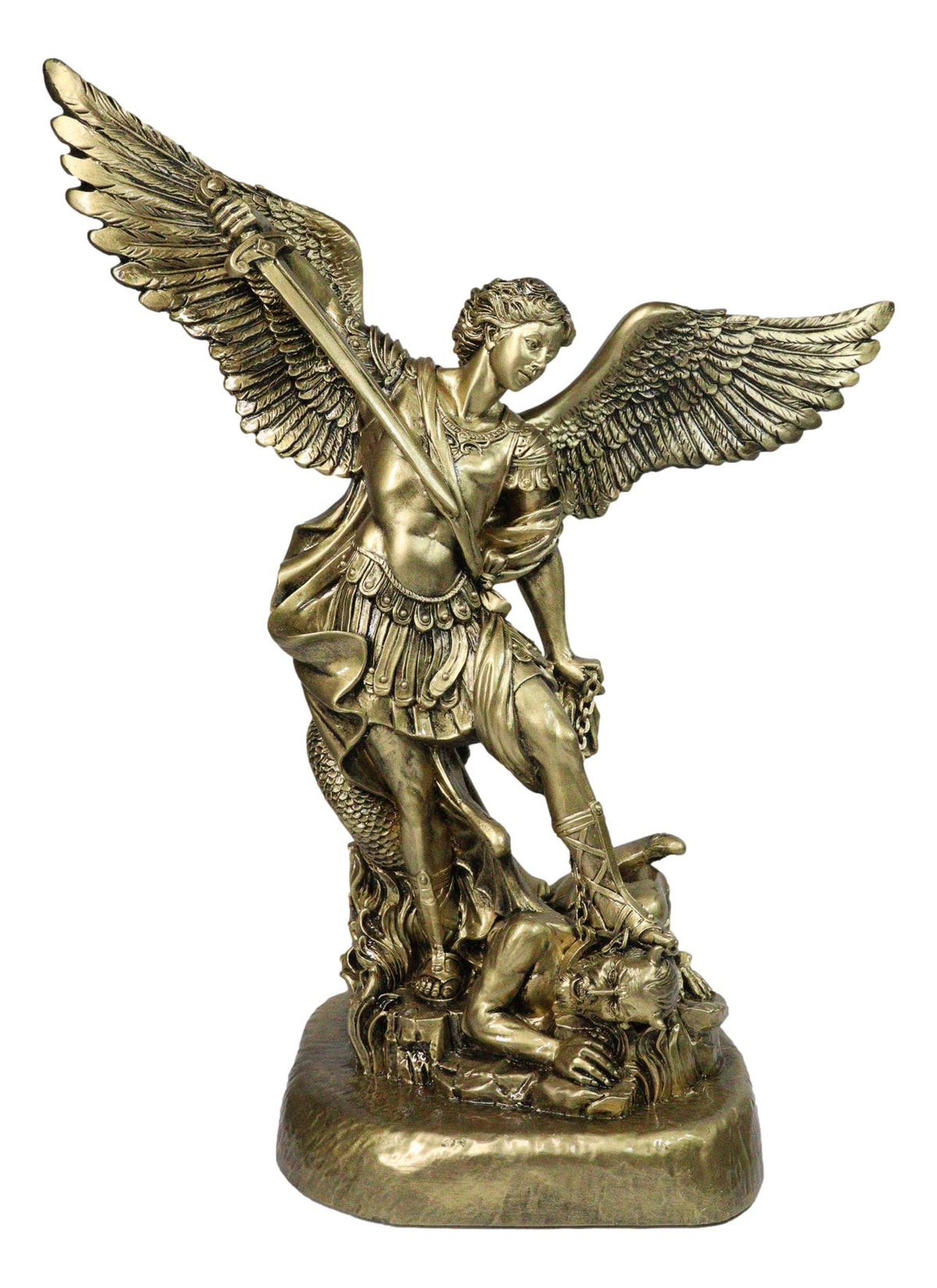 Made in Italy Archangel Saint Michael Trampling Satan With Sword Statue 16"H - Ebros Gift