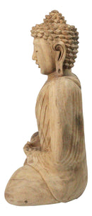 Acacia Wood Meditating Buddha Gautama Amitabha In Prayer Zen Sculpture 10.75"H