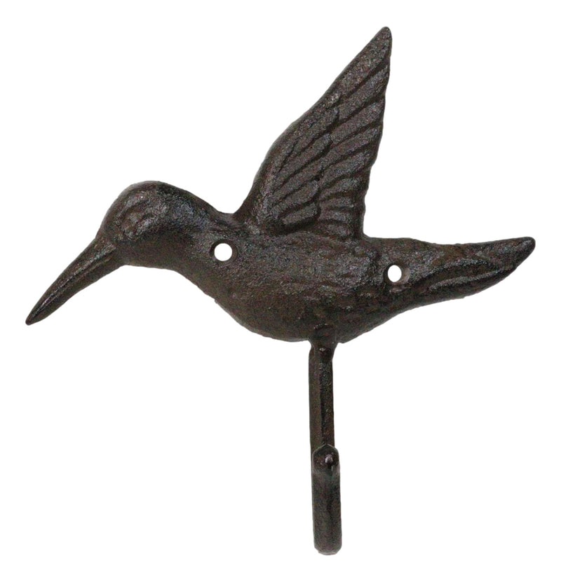 Set Of 4 Rustic Whimsical Cast Iron Hummingbird Wall Coat Towel Keys Hook Decor