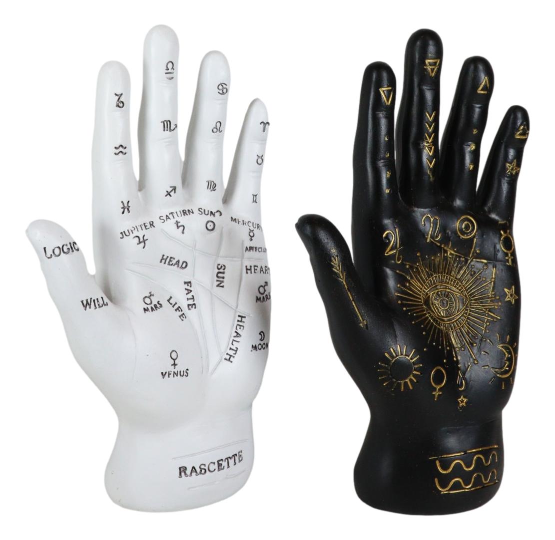 Ebros Psychic Fortune Teller Palmistry Hand Palm Figurine (Black & White Set) - Ebros Gift