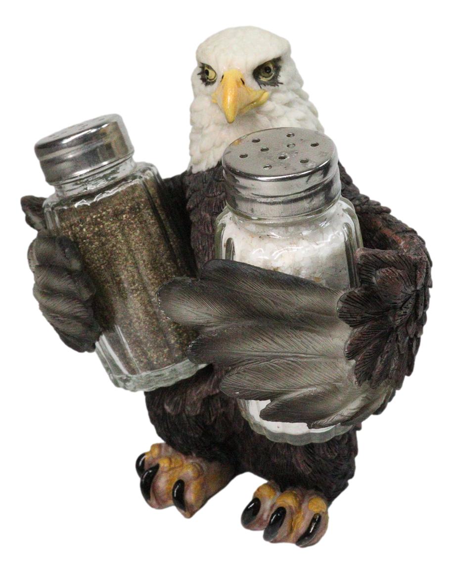 American Patriotic Bald Eagle Salt and Pepper Shaker Holder With Glass Shakers
