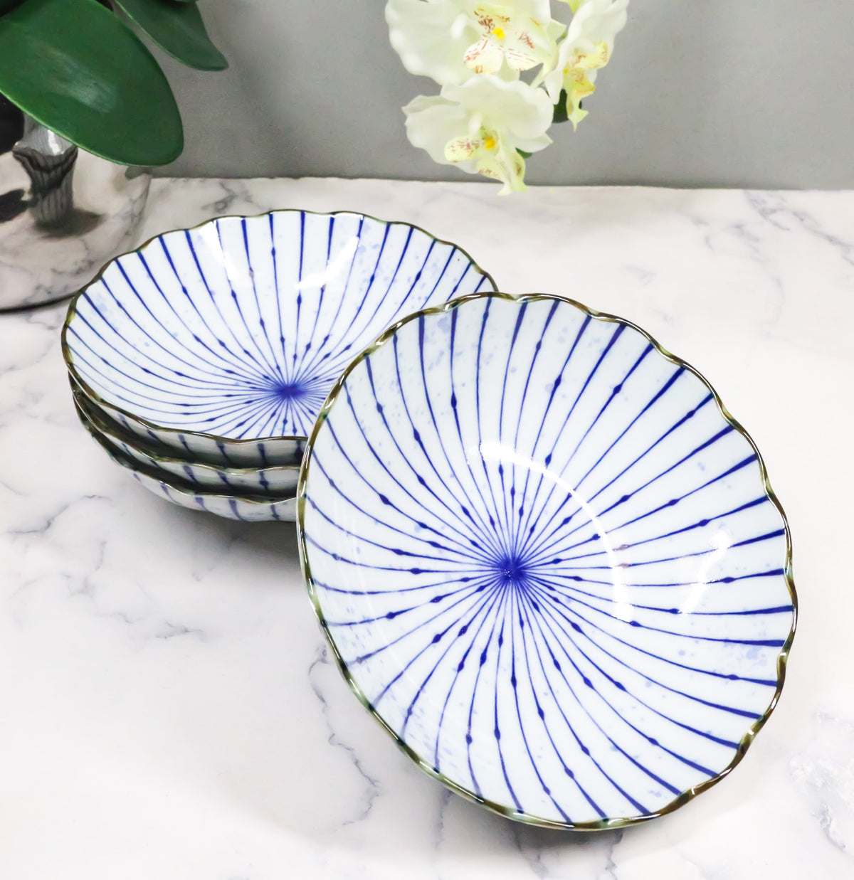Pack Of 6 Fubuki Tokusa Made In Japan Round Flair Deep Plates Shallow Bowls 15oz - Ebros Gift