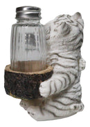 Siberian Snow White Tiger Couple Salt and Pepper Glass Shakers Holder Figurine
