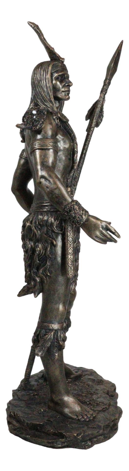 19" H Native American Indian Tribal Warrior Hunter Chief Holding Spear Figurine