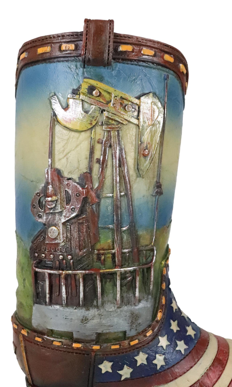 Rustic Western American USA Flag With Oil Derrick Cowboy Boot Money Piggy Bank