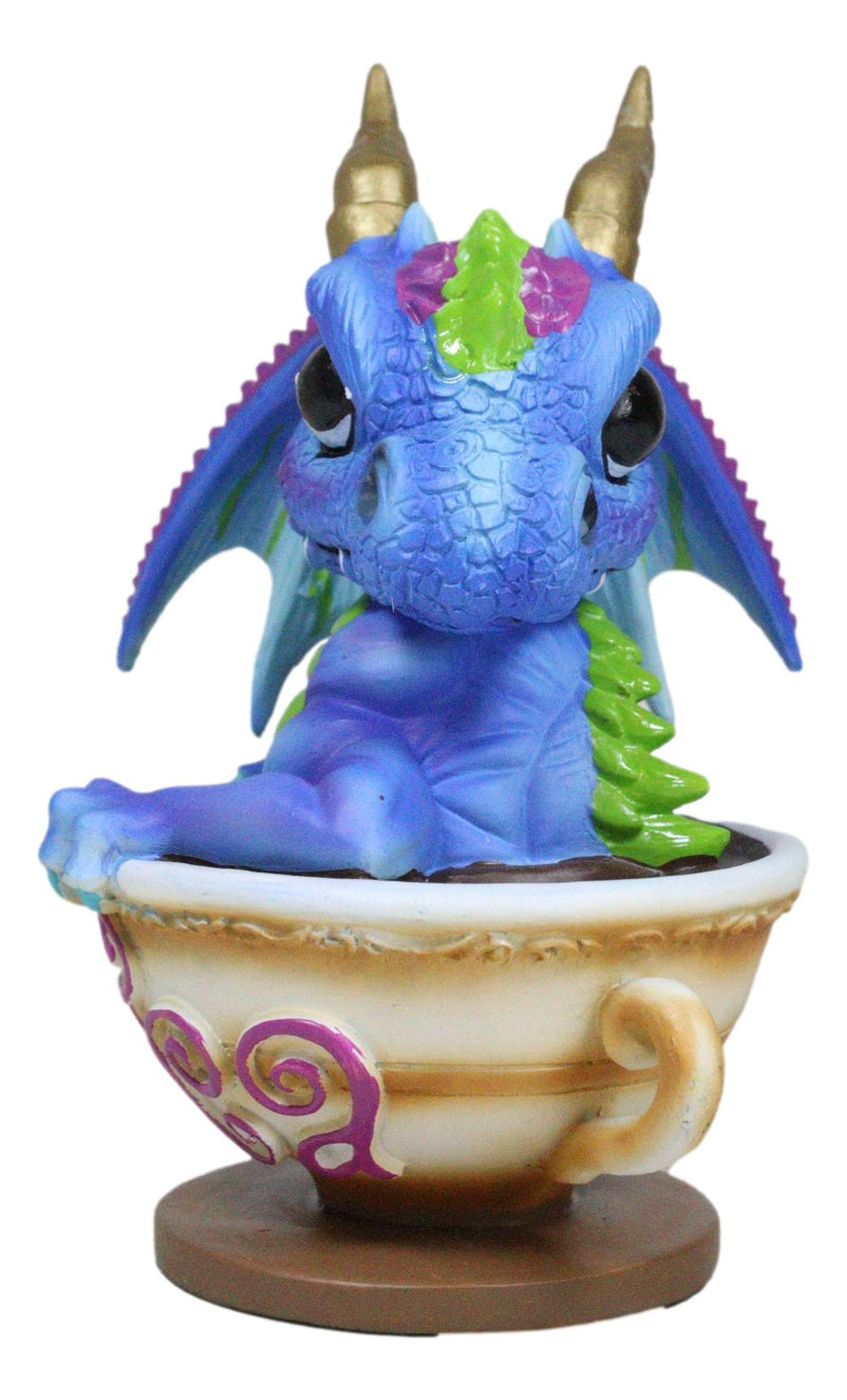 Whimsical Cup Of Tea Blue Baby Dragon With Green Spikes In Teacup Figurine