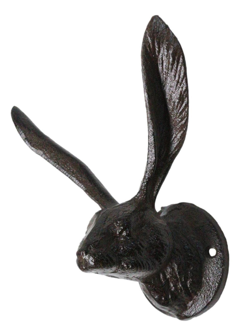 Large Rustic Cast Iron Whimsical Bunny Rabbit with Cute Ears Wall Hook Sculpture