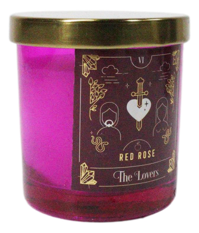 Wicca Witchcraft Mystic Tarot The Lovers Red Rose Scented Pillar Candle Gold Lid