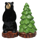 Wildlife Rustic Forest Black Bear And Pine Tree Ceramic Salt Pepper Shakers Set