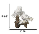 Mystical Tundra Forest Snow White Owls Couple On Tree Branch Figurine 6"H