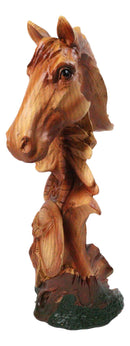Faux Wood Horse & Native American Chief Figurine Western Tribal Headdress