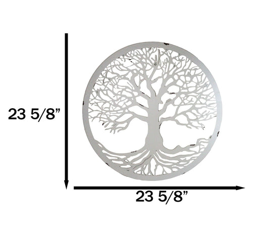 White 23"D Oversized Celtic Tree of Life Medallion Metal Wall Circle Plaque