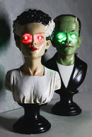 Set Of 2 Victor Frankenstein With Elizabeth Bride Bust Figurines With LED Eyes