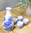 Great Wave Kanagawa Hokusai Porcelain Sake Flask And 4 Ochoko Cups Set