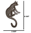 Pack of 2 Cast Iron Rustic Feline Kitty Cat with Playful Tail Wall Hooks