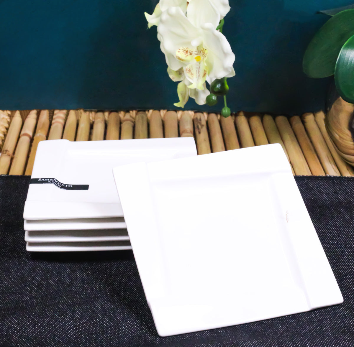Set Of 6 Contemporary White Porcelain Square Salad Appetizer Dessert Plates 5.5"