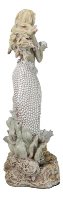 Large Vintage Sea Goddess Mermaid Holding Sconce Standing By Coral Reef Statue