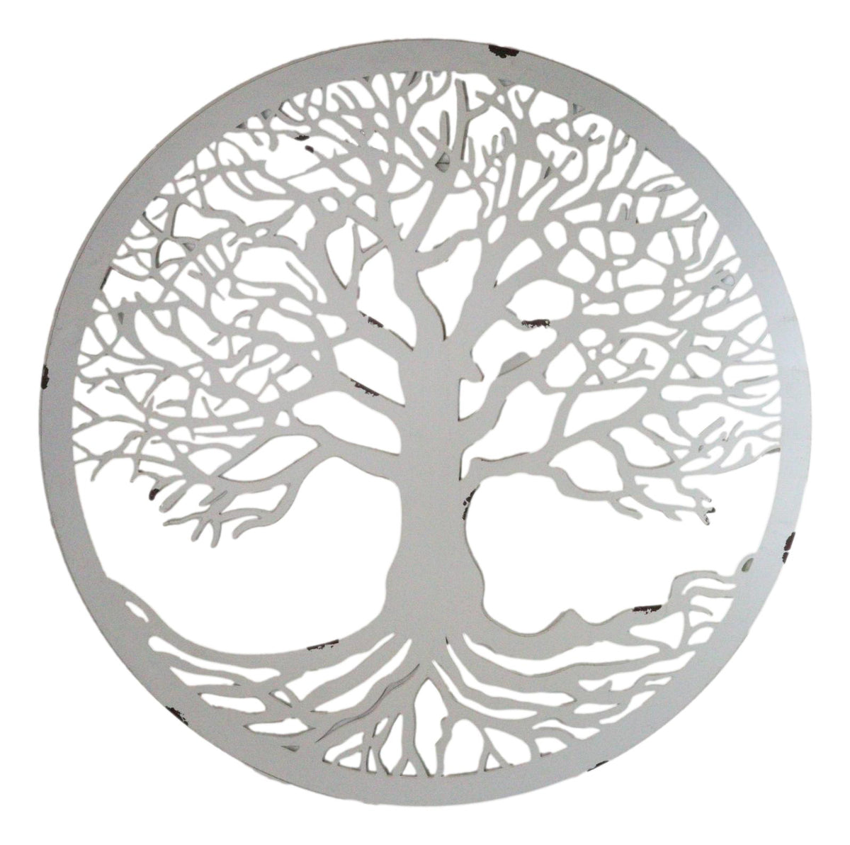 White 23"D Oversized Celtic Tree of Life Medallion Metal Wall Circle Plaque