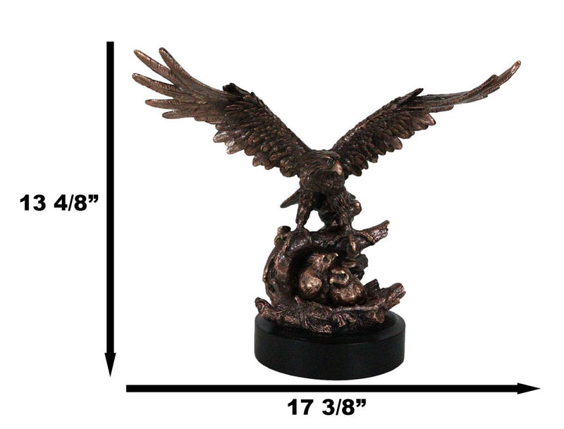 Majestic Bald Eagle Mother Spreading Her Wings Over Her Chick Bronzed Figurine