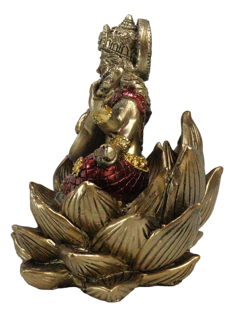 Hindu Deity Goddess Saraswati With Veena Guitar On Lotus Flower Mini Figurine