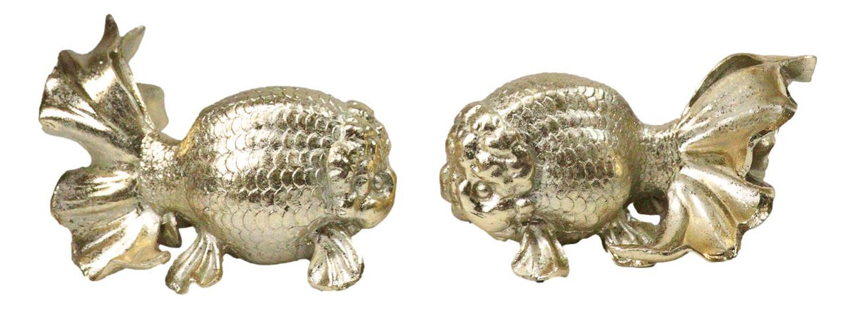 Pack of 2 Nautical Marine Goldfishes Gold Fish Sculptures In Gold Leaf Finish