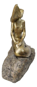 Gold Leaf Resin Abstract Art Mermaid Sunbathing On Ocean Rock Figurine 8.5" L
