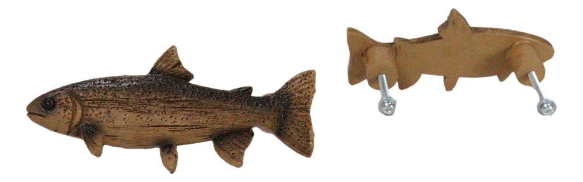 Set Of 2 Western Nautical Marine Trout Fish Faux Wooden Cabinet Bar Pull Knobs
