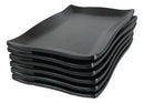 Pack Of 6 Black Silk Melamine Rectangular Wavy Sushi Dinner Buffet Plates 8.25”L