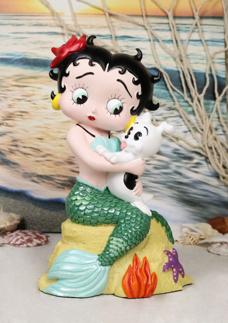 Ocean Mermaid Betty Boop Sitting On Coral With Pudgy Dog Novelty Figurine